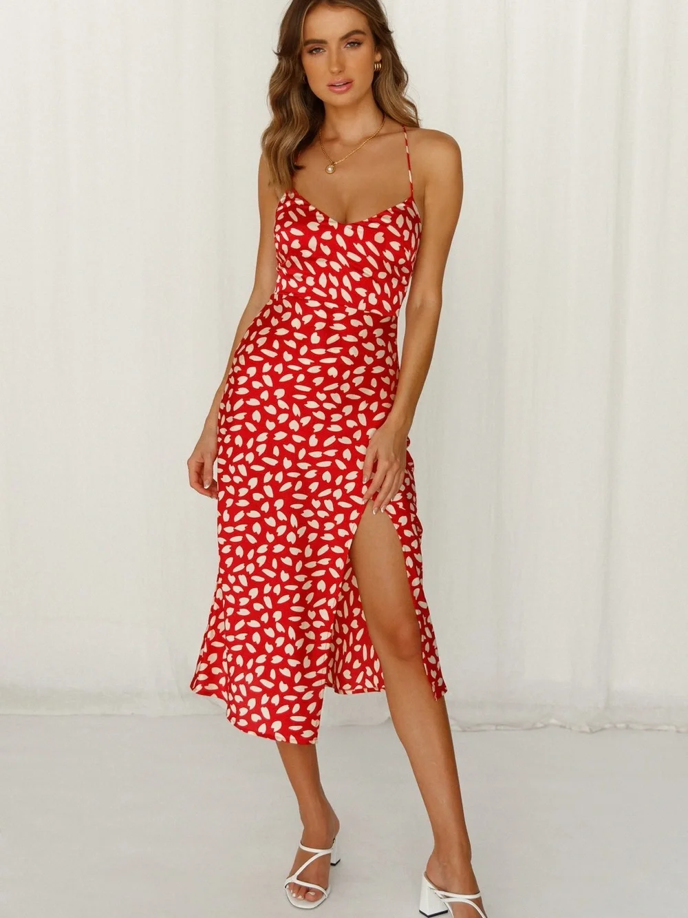 Hello Molly Red and White Printed Midi Slip Dress - Picture 3 of 12